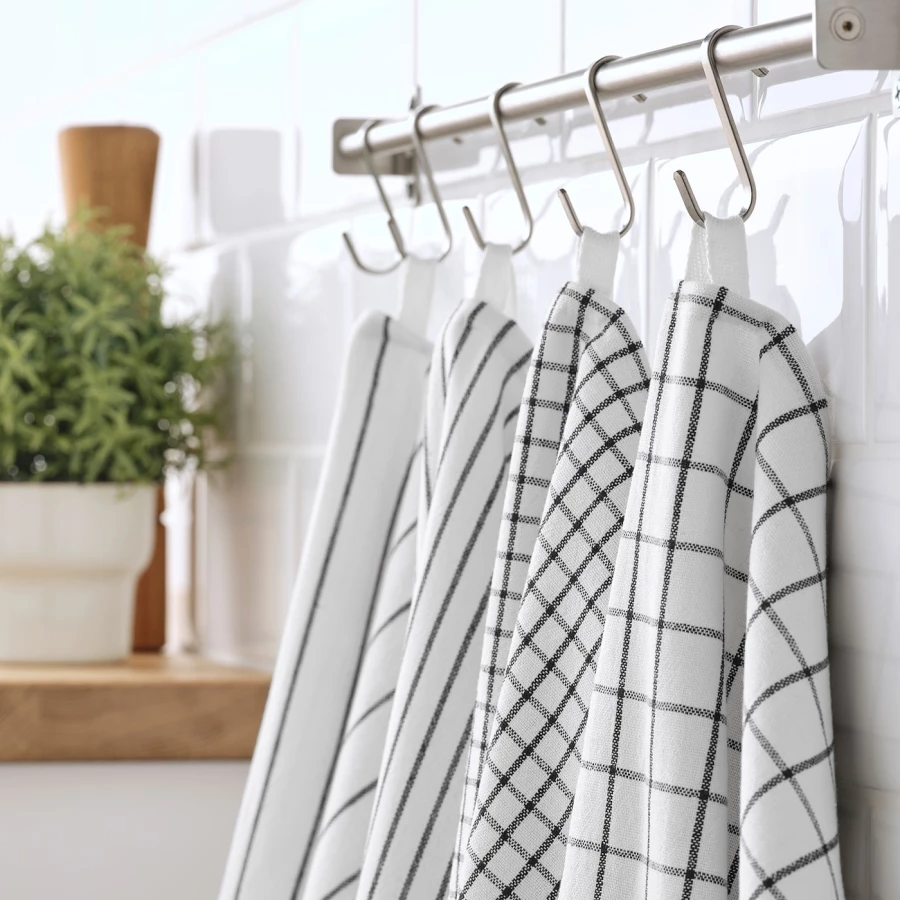 Кухонные полотенца- IKEA RINNIG, 60х45 см, белое/темно-серое/с рисунком, РИННИГ ИКЕА (изображение №5)