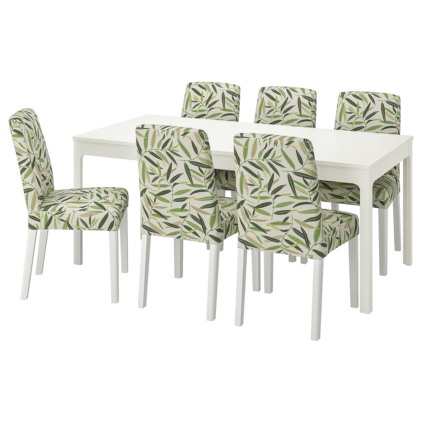 Стол и 6 стульев - EKEDALEN / BERGMUND IKEA/ ЭКАДАЛЕН /БЕРГМУНД ИКЕА, 240/180 см, белый/зеленый с рисунком