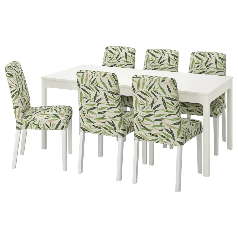 Стол и 6 стульев - EKEDALEN / BERGMUND IKEA/ ЭКАДАЛЕН /БЕРГМУНД ИКЕА, 240/180 см, белый/зеленый с рисунком (изображение №1)