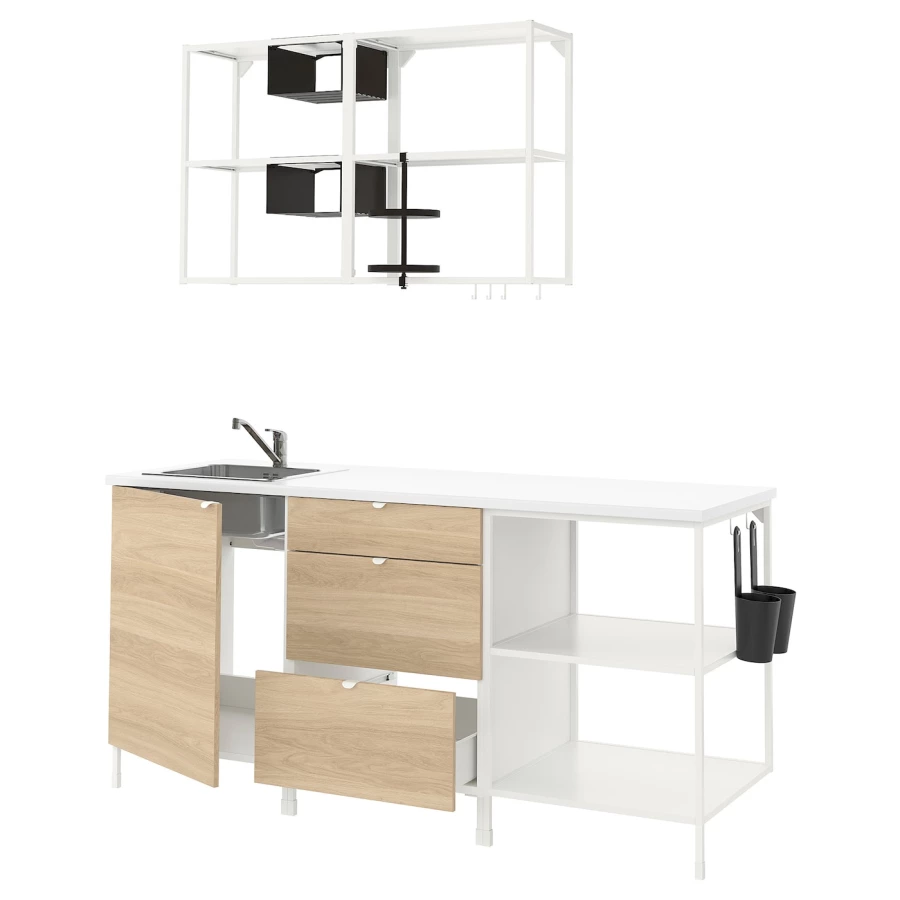 Кухня -  ENHET  IKEA/ ЭНХЕТ ИКЕА, 222х183 см, белый/бежевый (изображение №1)
