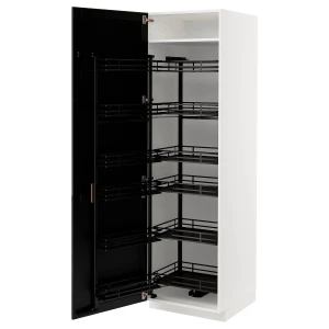 Высокий шкаф с выдвижной кладовой - IKEA METOD/МЕТОД ИКЕА, 60х60х200 см, черный/белый