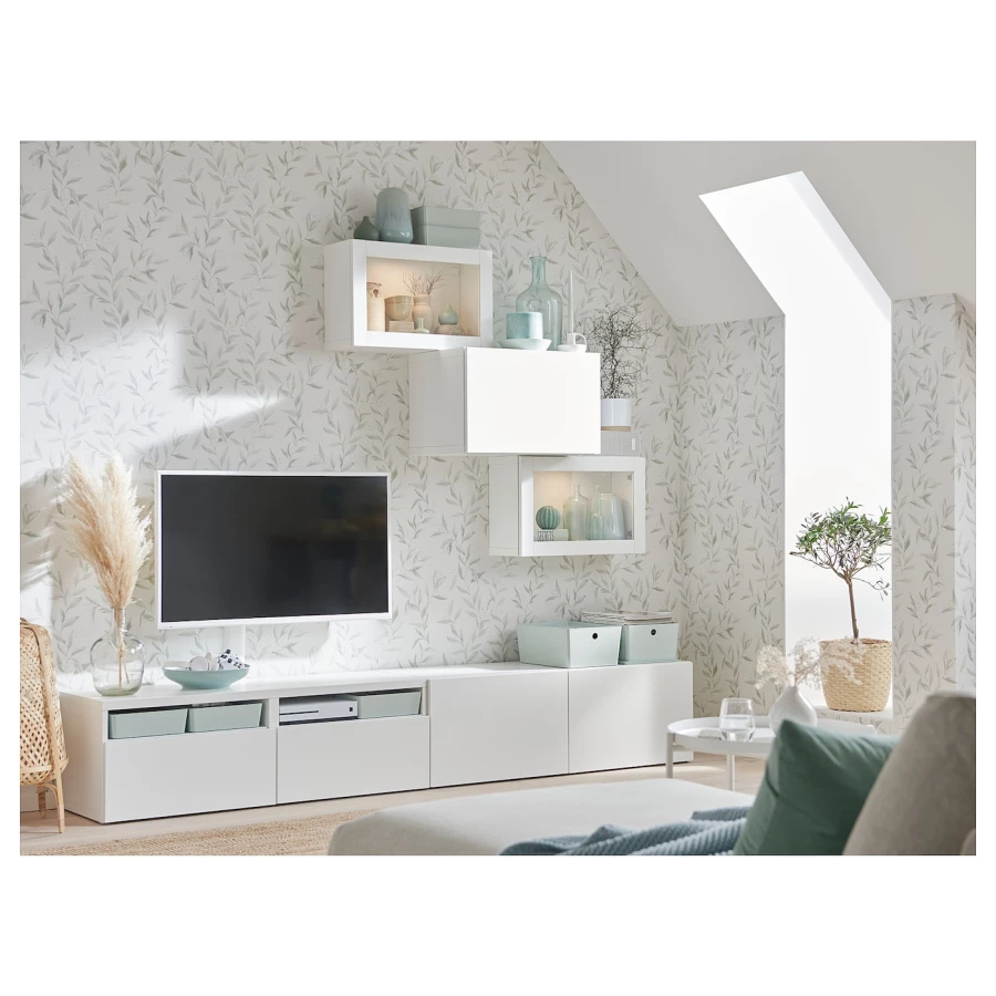 Комбинация для хранения ТВ - IKEA BESTÅ/BESTA, 190x42x240см, белый, БЕСТО ИКЕА (изображение №8)