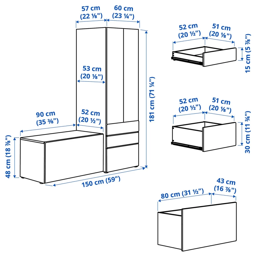 Шкаф - PLATSA/ SMÅSTAD / SMАSTAD  IKEA/ ПЛАТСА/СМОСТАД  ИКЕА, 150x57x181 см, белый/серый (изображение №5)