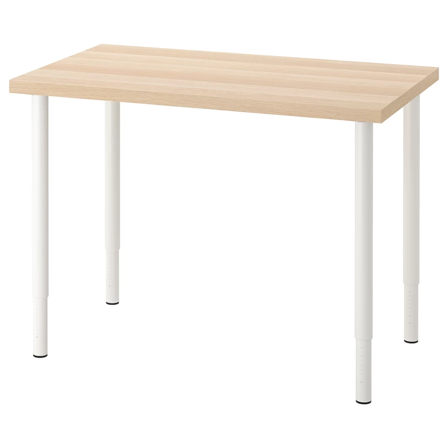 Письменный стол - IKEA LINNMON/OLOV, 100х60х63-93 см, под беленый дуб/белый, ЛИННМОН/ОЛОВ ИКЕА (изображение №1)
