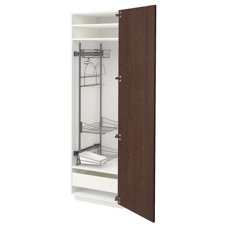 Высокий шкаф/бытовой - IKEA METOD/MAXIMERA/МЕТОД/МАКСИМЕРА ИКЕА, 200х60х60 см, белый/коричневый (изображение №1)