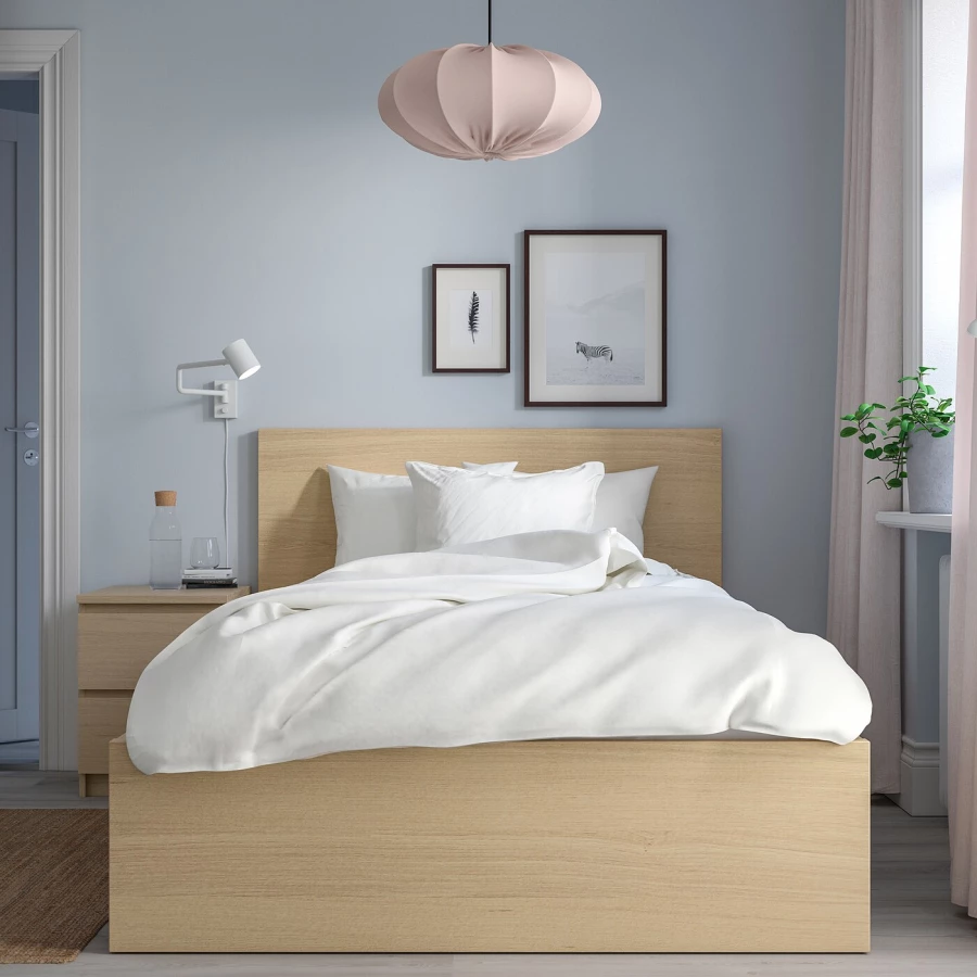 Кровать - IKEA MALM, 200х120 см, матрас средне-жесткий, под беленый дуб, МАЛЬМ ИКЕА (изображение №6)
