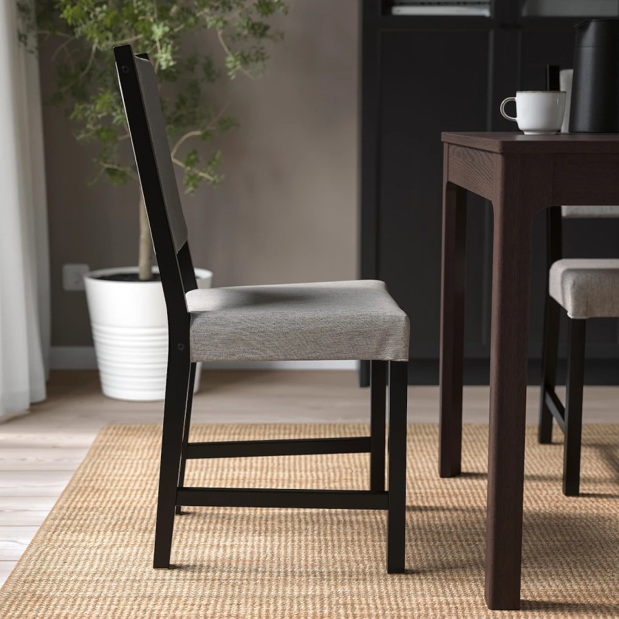 Стул деревянный с мягкой спинкой - IKEA STEFAN, 90х42х49 см, черно-коричневый/серый, СТЕФАН ИКЕА (изображение №3)