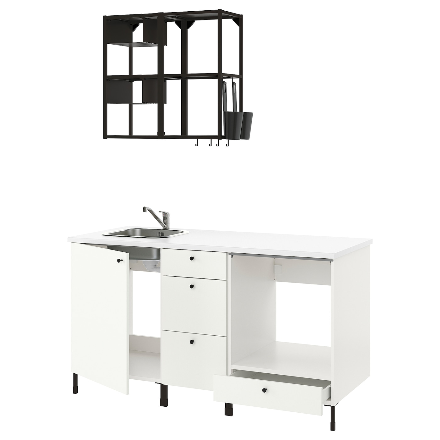 Кухня -  ENHET  IKEA/ ЭНХЕТ ИКЕА, 222х163 см, белый/черный