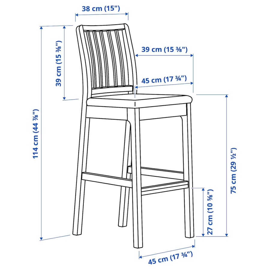 Барный стул - EKEDALEN IKEA/ЭКЕДАЛЕН ИКЕА, 114х45х51 см, коричневый (изображение №6)