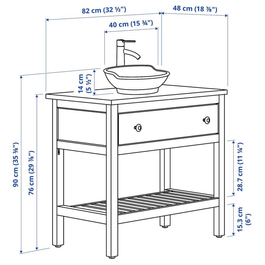 HEMNES / VÄSTERSJÖN Умывальник открытого шкафа с лопаткой/умывальником/краном ИКЕА (изображение №6)