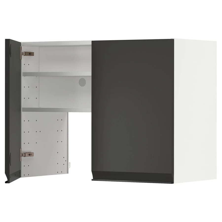 Навесной шкаф с полкой - METOD IKEA/ МЕТОД ИКЕА, 80х60 см, белый/черный (изображение №1)