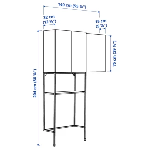 Комбинация для ванной - IKEA ENHET, 140х32х204 см, белый/светло-зеленый, ЭНХЕТ ИКЕА