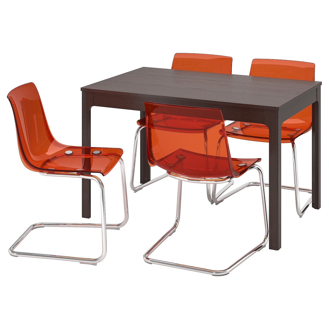 Стол и 4 стула - IKEA EKEDALEN/TOBIAS/ЭКЕДАЛЕН/ТОБИАС ИКЕА, 120х180х80 см, темно-коричневый/оранжевый