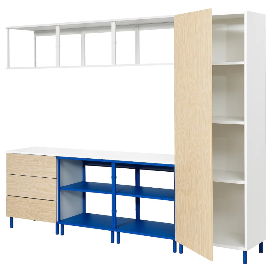 Комбинация для хранения - PLATSA  IKEA/ ПЛАТСА  ИКЕА, 191х240 см, под беленый дуб/белый/синий (изображение №1)