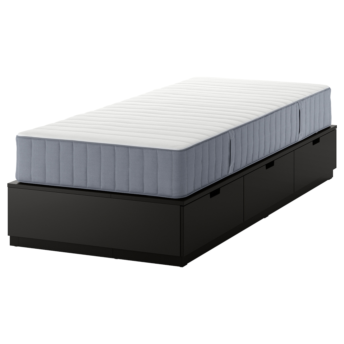 Каркас кровати с местом для хранения и матрасом - IKEA NORDLI, 200х90 см, матрас жесткий, черный, НОРДЛИ ИКЕА