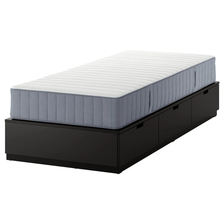 Каркас кровати с местом для хранения и матрасом - IKEA NORDLI, 200х90 см, матрас жесткий, черный, НОРДЛИ ИКЕА (изображение №1)