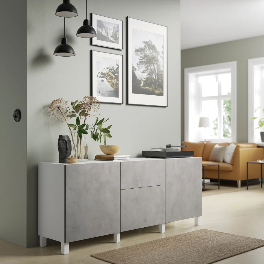 Комбинация для хранения - IKEA BESTÅ/BESTA/БЕСТА/БЕСТО ИКЕА, 180x42x74 см, серый (изображение №3)