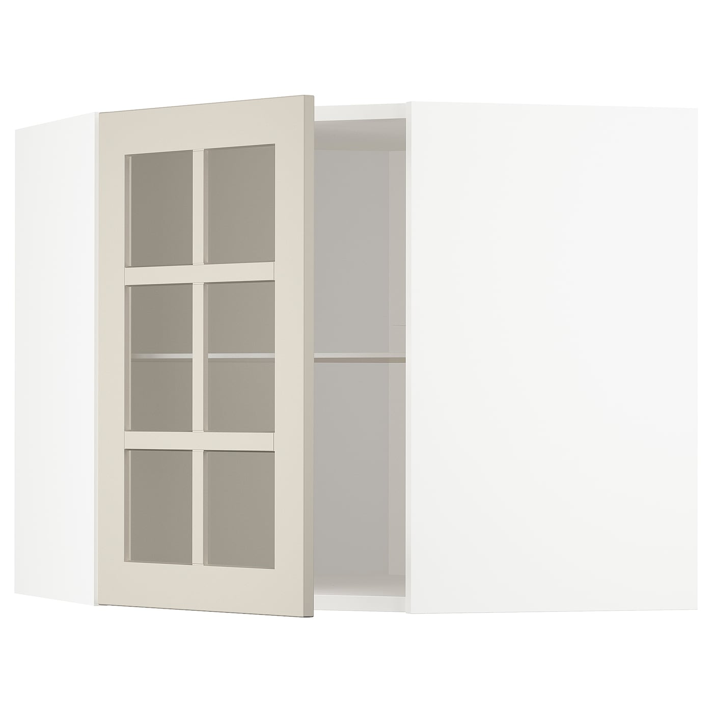 Шкаф  с дверцами и  стеклянной полочкой  - METOD IKEA/ МЕТОД ИКЕА, 68х60 см, белый/светло-бежевый