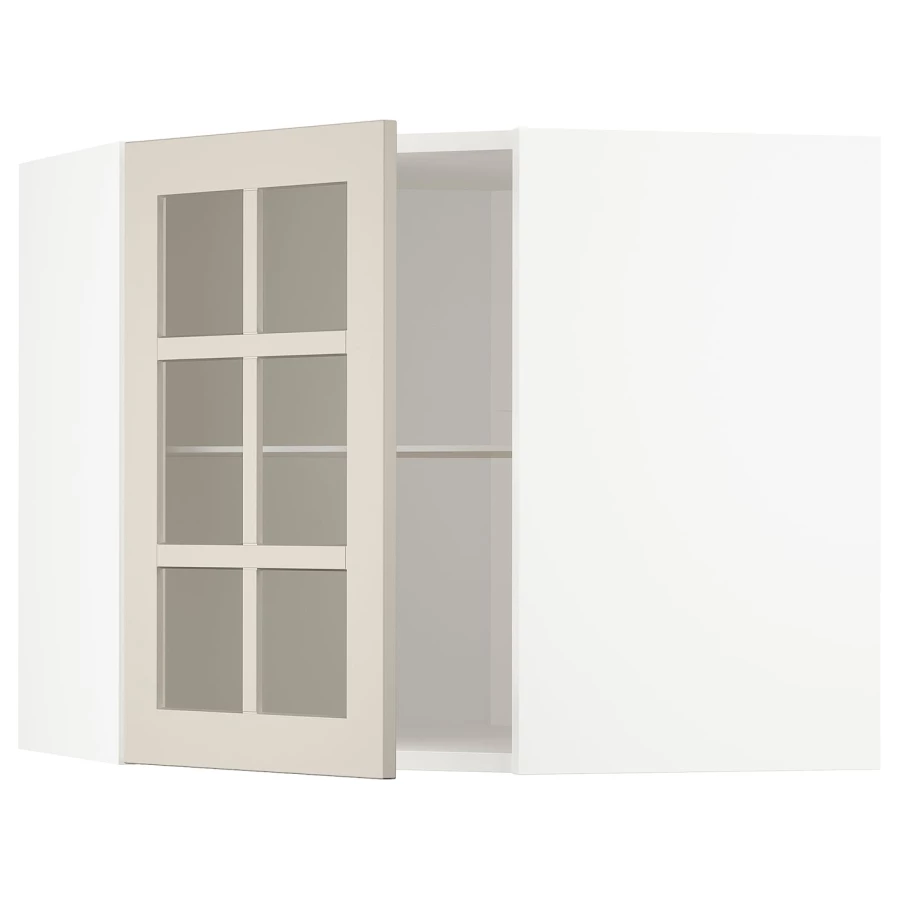 Шкаф  с дверцами и  стеклянной полочкой  - METOD IKEA/ МЕТОД ИКЕА, 68х60 см, белый/светло-бежевый (изображение №1)