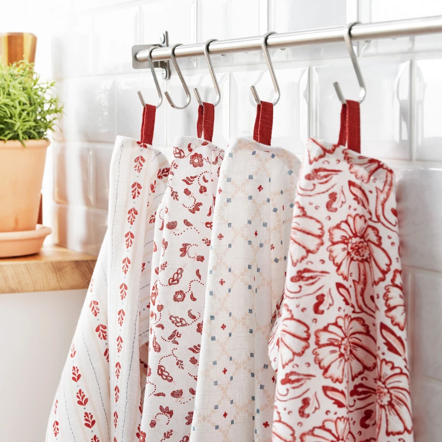 Кухонное полотенце - IKEA INAMARIA, 60х45 см, белый/красный, ИНАМАРИЯ ИКЕА (изображение №4)
