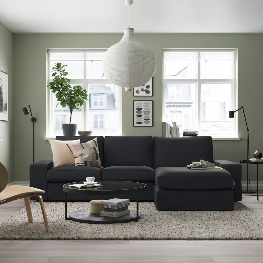 2-местный диван и шезлонг - IKEA KIVIK, 83x95/163x280см, черный, КИВИК ИКЕА (изображение №2)