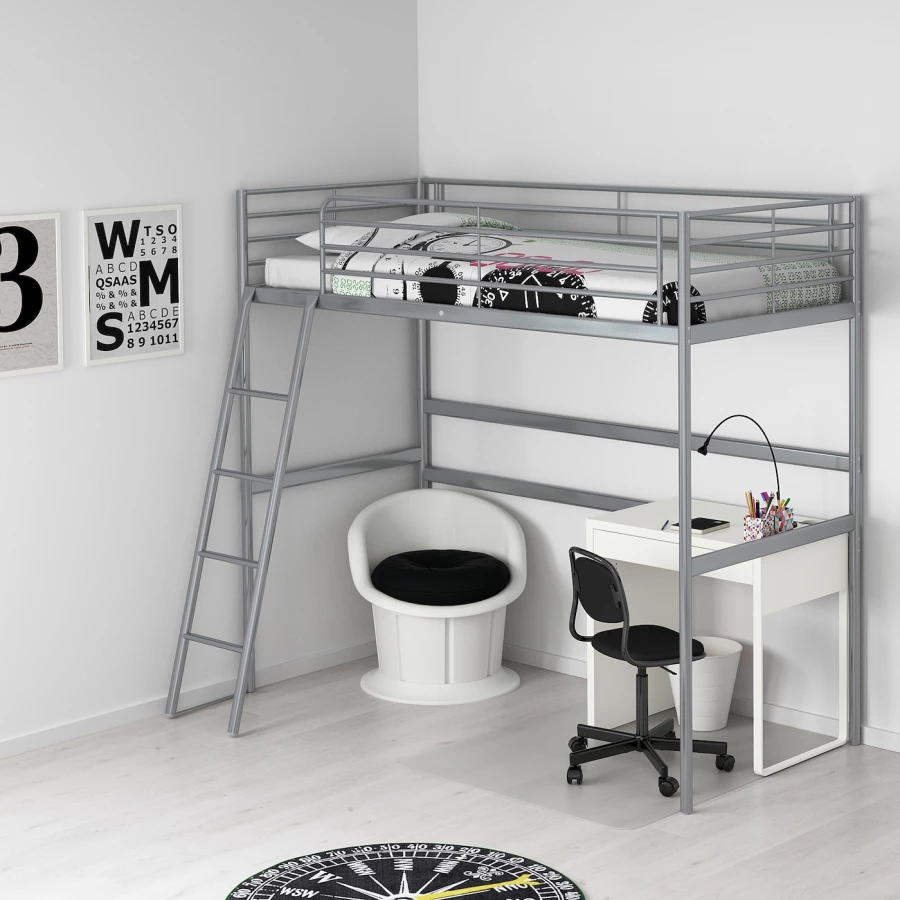 Каркас двухярусной кровати - IKEA SVARTA/SVÄRTA/СВЭРТА  ИКЕА, 90x200 см, серебристый (изображение №4)