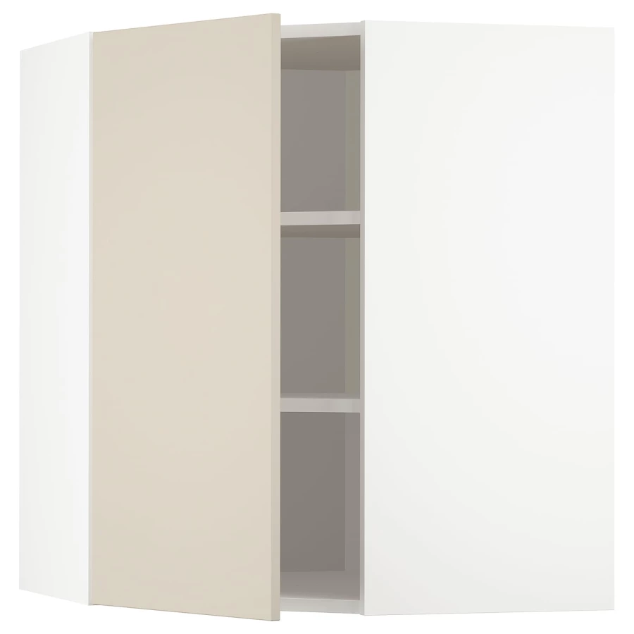 Угловой навесной шкаф с полками - METOD  IKEA/  МЕТОД ИКЕА, 80х68 см, белый/бежевый (изображение №1)
