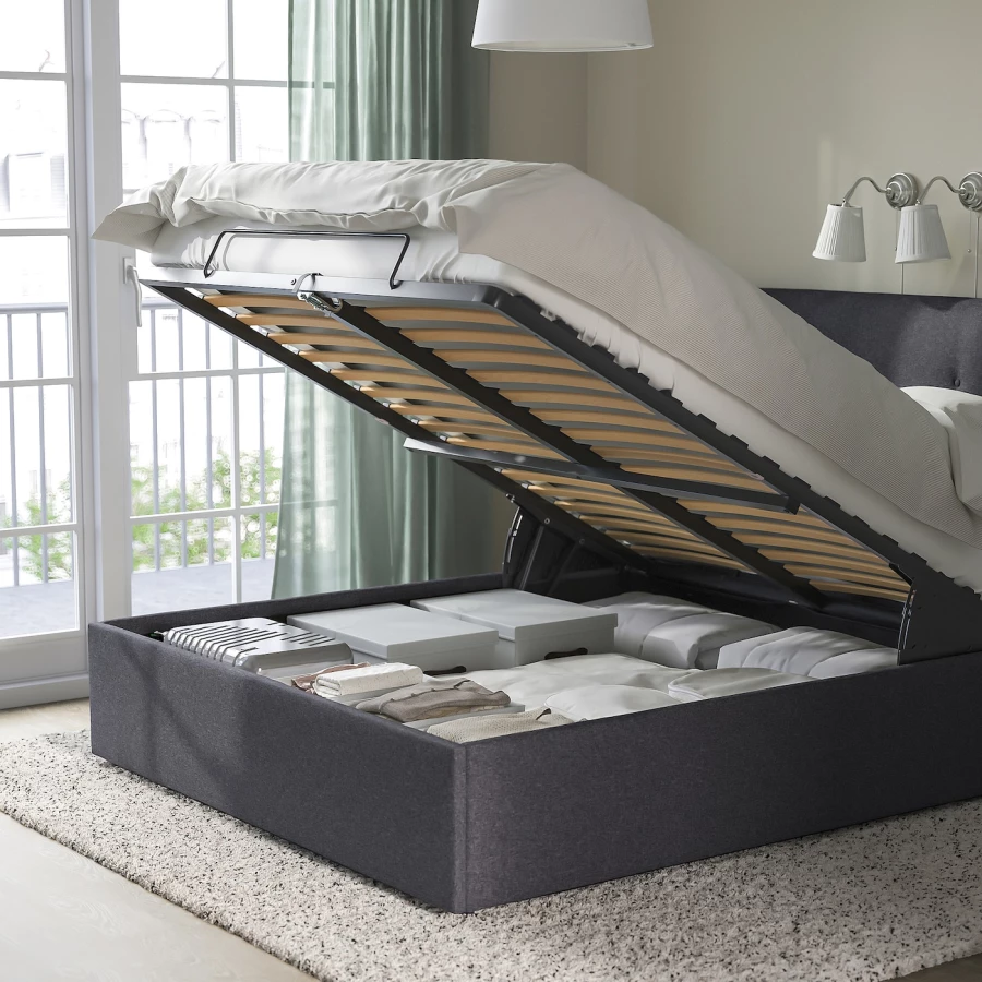 Кровать с местом для хранения  - IKEA IDANÄS/IDANAS, 200х160 см, темно-серый, ИДАНЭС ИКЕА (изображение №2)