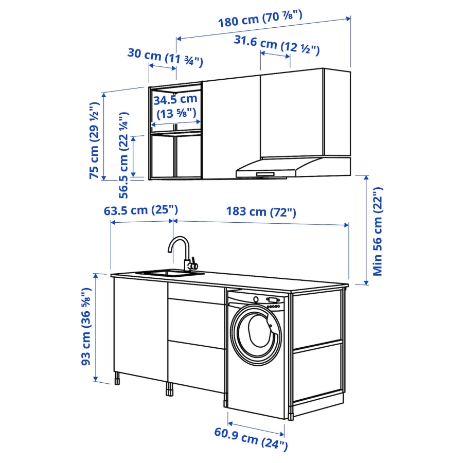 Кухня -  ENHET  IKEA/ ЭНХЕТ ИКЕА, 221,3х183  см, белый (изображение №8)