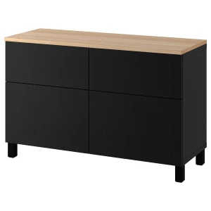 Комбинация для хранения - IKEA BESTÅ/BESTA, 120х42х76 см, под беленый дуб/черный матовый, БЕСТО ИКЕА