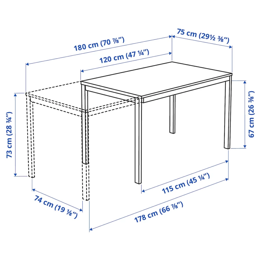 Стол и 4 стула - IKEA VANGSTA/ADDE/ВАНГСТА/АДДЕ ИКЕА, 120х180х75 см, белый (изображение №9)