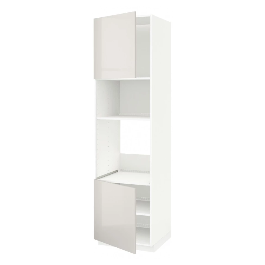 Кухонный шкаф-пенал - IKEA METOD/МЕТОД ИКЕА, 220х60х60 см, белый/светло-серый глянцевый (изображение №1)
