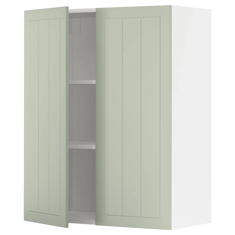 Навесной шкаф с полкой - METOD IKEA/ МЕТОД ИКЕА, 100х80 см, белый/зеленый (изображение №1)