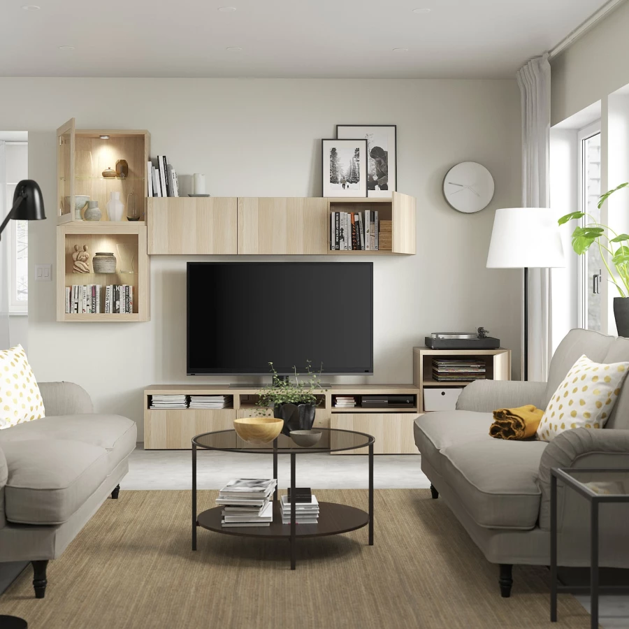 Комплект мебели д/гостиной  - BESTÅ / BESTА IKEA/ БЕСТА ИКЕА, 300х211 см, под беленый дуб (изображение №2)