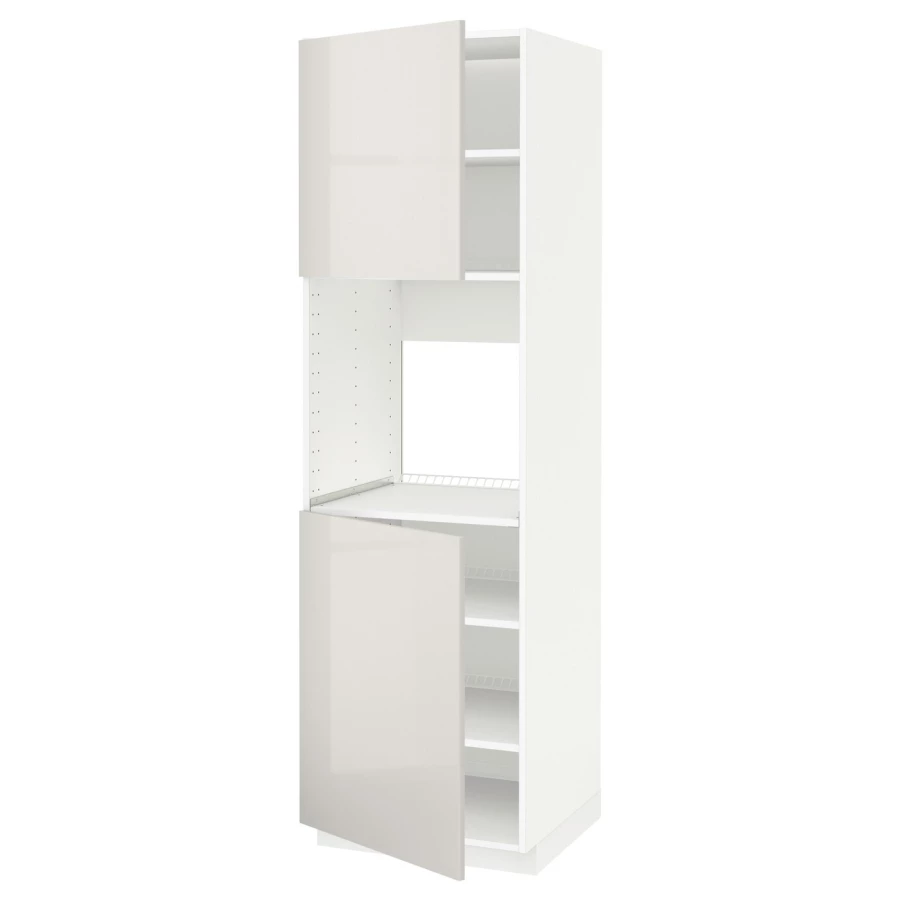 Кухонный шкаф-пенал - IKEA METOD/МЕТОД ИКЕА, 200х60х60 см, белый/светло-серый глянцевый (изображение №1)