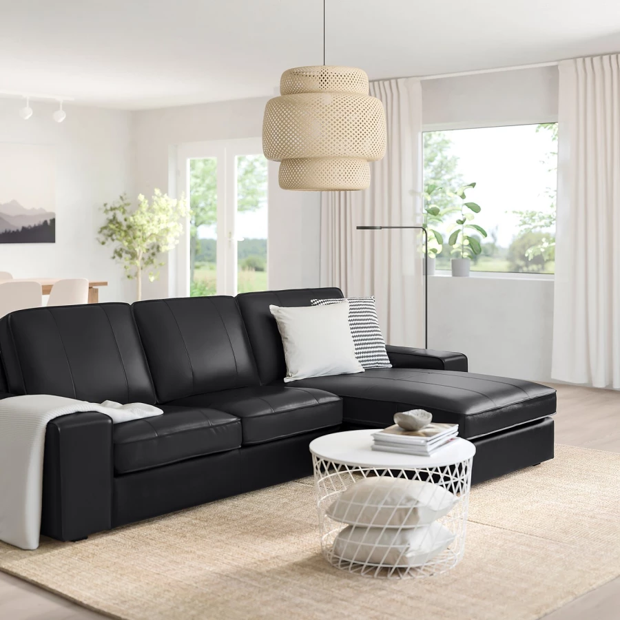 3-местный диван и шезлонг - IKEA KIVIK, 83x163x280см, черный, кожа, КИВИК ИКЕА (изображение №2)