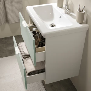 Шкаф под умывальник с 2 дверцами - ENHET / TVÄLLEN IKEA/ЭНХЕТ/ТВЕЛЛЕН ИКЕА, 65х64 см, белый/зеленый