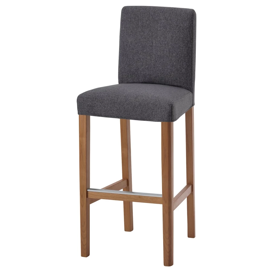 Барный стул со спинкой - BERGMUND IKEA/БЕРГМУНД ИКЕА, 110х45х49 см, серый (изображение №1)