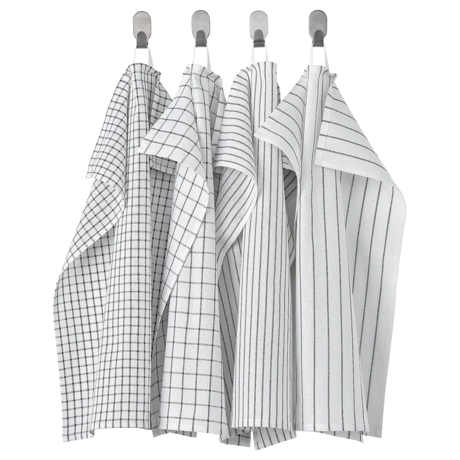 Кухонные полотенца- IKEA RINNIG, 60х45 см, белое/темно-серое/с рисунком, РИННИГ ИКЕА (изображение №1)