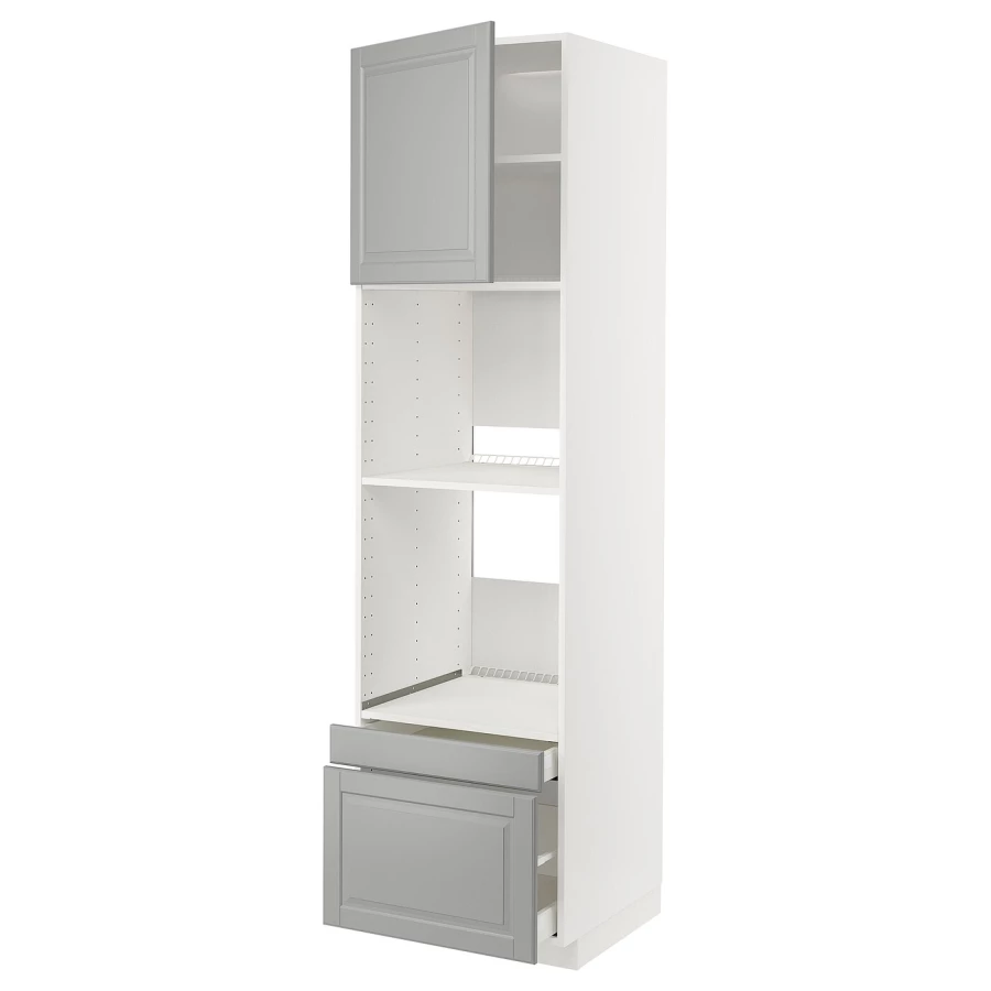 Высокий шкаф с ящиками - IKEA METOD/MAXIMERA/МЕТОД/МАКСИМЕРА ИКЕА, 220х60х60 см, белый/серый (изображение №1)