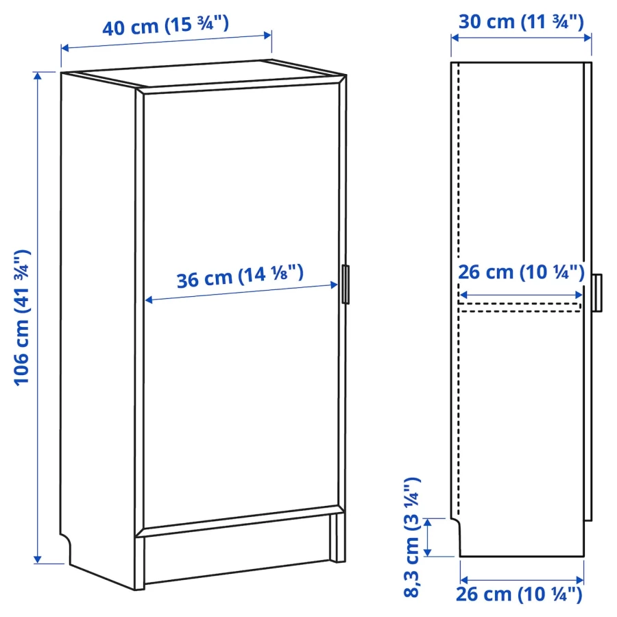 Книжный шкаф с дверцей - BILLY/HÖGBO IKEA/ БИЛЛИ/ХОГБО ИКЕА, 30х40х106 см, белый (изображение №5)