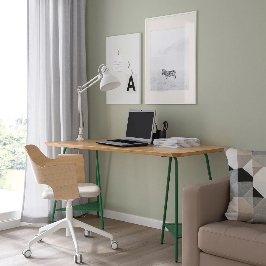 Письменный стол - IKEA ANFALLARE/TILLSLAG, 140х65 см, бамбук/зеленый, АНФАЛЛАРЕ/ТИЛЛЬСЛАГ ИКЕА (изображение №4)