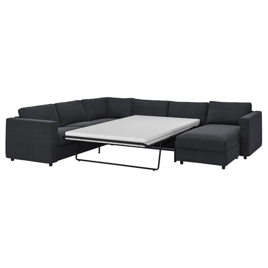 5-местный угловой диван со спальным местом - IKEA VIMLE/SAXEMARA, сине-черный, 349/249х164/98х83 см, 140х200 см, ВИМЛЕ ИКЕА (изображение №1)