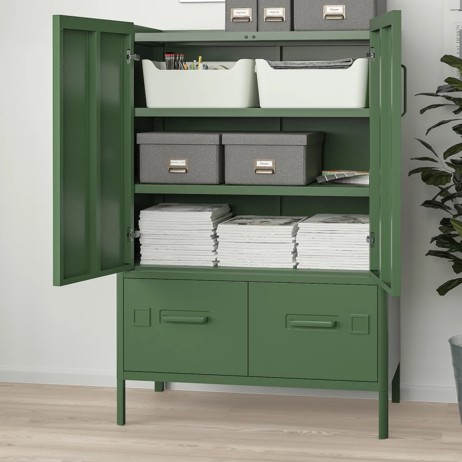 Шкаф с дверцами и ящиками - IKEA IDÅSEN/IDASEN/ИДОСЕН ИКЕА, 119х47х80 см, зеленый (изображение №7)