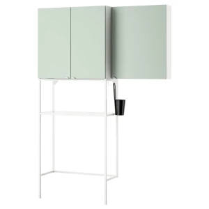 Комбинация для ванной - IKEA ENHET, 140х32х204 см, белый/светло-зеленый, ЭНХЕТ ИКЕА
