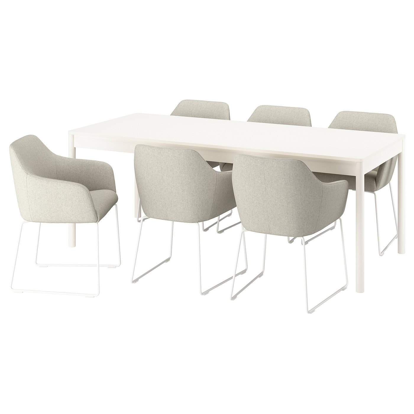 Стол и 6 стульев - IKEA TONSTAD / ТОНСТАД ИКЕА, 200х85 см, белый/серый