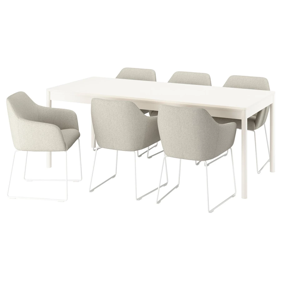 Стол и 6 стульев - IKEA TONSTAD / ТОНСТАД ИКЕА, 200х85 см, белый/серый (изображение №1)