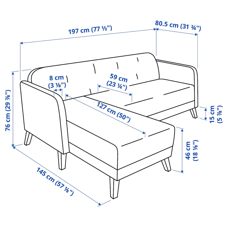 2-местный диван и кушетка - IKEA LINANÄS/LINANAS, 76x80,5x197см, бежевый, ЛИНАНЭС ИКЕА (изображение №9)