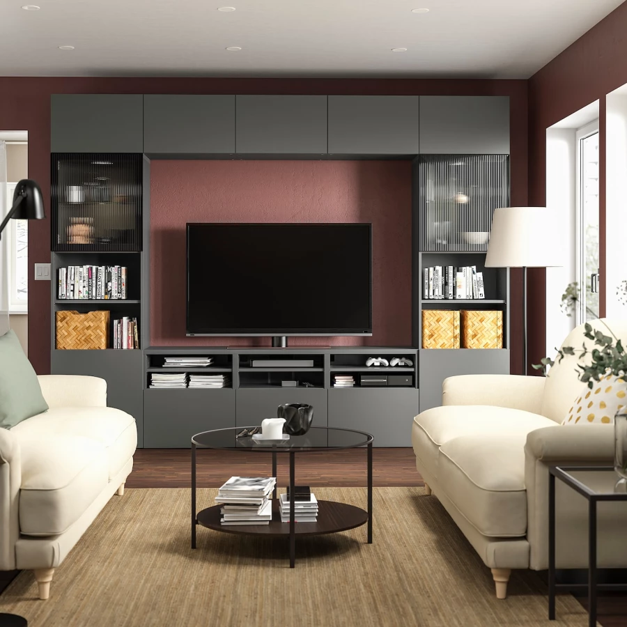 Комплект мебели д/гостиной  - IKEA BESTÅ/BESTA, 231x42x300 см, темно-серый, БЕСТО ИКЕА (изображение №3)