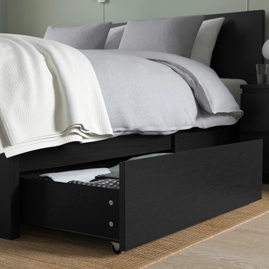 Каркас кровати с 2 ящиками для хранения - IKEA MALM, 200х140 см, черный, МАЛЬМ ИКЕА (изображение №7)